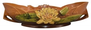 Roseville Pottery Water Lily Brown Ceramic Console Bowl 443 - 12