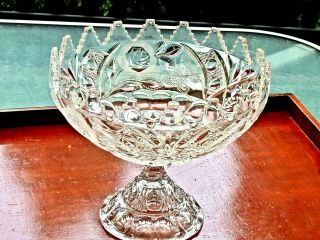 Fabulous Large Footed Crystal Compote / Centerpiece Hand Etched Bohemia C 1950