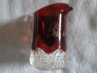 Antique Ruby Red Flash Glass Put In Bay,  Ohio Creamer