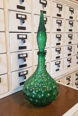 Vintage Mid Century Modern Empoli Green Decanter Genie Glass Bottle Italy Mcm