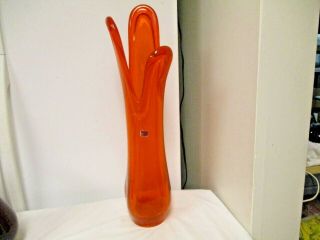 Viking Hand Made Marked Glass Huge 20 " Elegant Orange Vase - Form Style