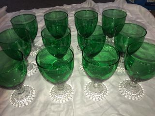 12 Green Anchor Hocking Bubble Foot Boopie Burple Water Goblet Glasses Christmas