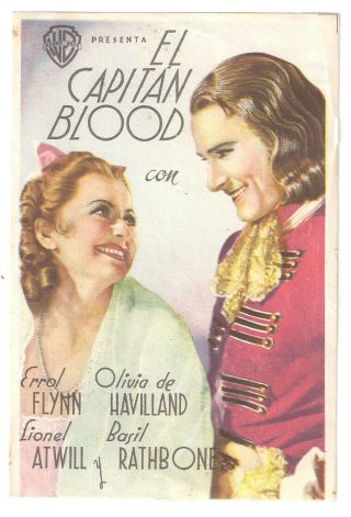 Captain Blood Errol Flynn Olivia De Havilland Spanish Herald Mini Poster