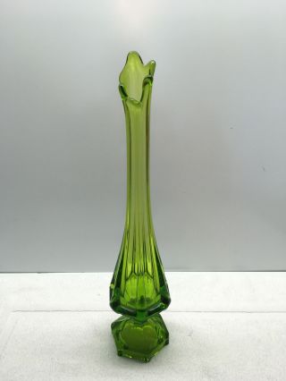 Vintage Viking Mcm Stretch Swung Art Glass Vase 17.  5 " Pedestal Emerald Green