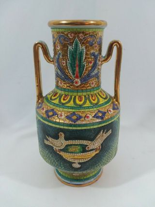 Vintage Gialletti Giulio Hand Painted Faux Byzantine Mosaic Majolica Vase