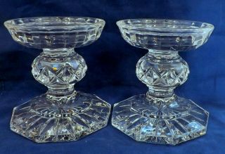 Pair Waterford Cut Crystal 4 " Bedford 3 " Pillar Candle Holder Candlesticks C18