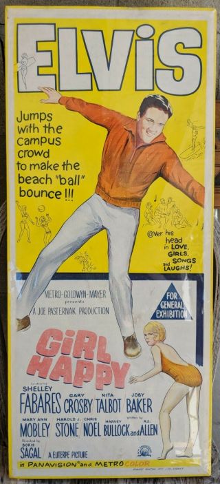 Girl Happy Daybill Mgm 1965 Elvis Presley/shelley Fabares Musical Film Poster