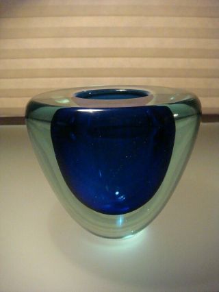 Vintage Murano Sommerso Glass Geode Bowl Aqua Blue Mcm