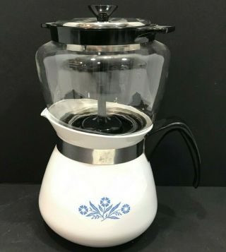 Vintage Corning Ware Blue Cornflower Drip - O - Lator 2 QT - 8 Cup Coffee/Tea Pot 2