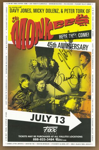 The Monkees Autographed Gig Poster Davy Jones,  Peter Tork,  Micky Dolenz