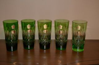5 Nachtmann Bleikristall Cut To Clear Emerald Green 5 1/2 " Tall Crystal Glass