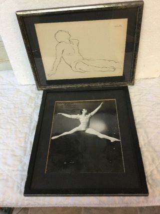 Vincent Warren Ballet Dancer Signed Autographed 1964 Photo & Pencil Art Drawing