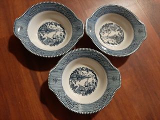 Royal China Currier And Ives Three Tab Handle Cereal Bowls (3)