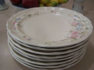 Set Of 8 Pfaltzgraff Tea Rose Dinner Plates 10 1/2” Usa