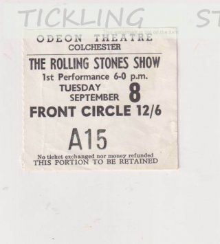 Rolling Stones 4th British Tour Odeon Colchester 8 September 1964 Ticket Stub