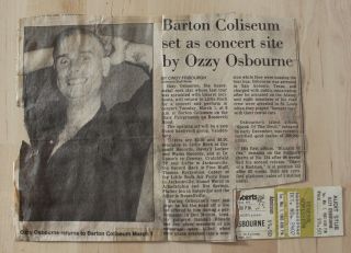 Vintage 1983 Ozzy Osbourne Speak Of The Devil Ticket & Newspaper