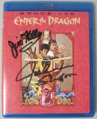 Bruce Lee Enter The Dragon Blu - Ray Cover Signed By Jim Kelly & John Saxon
