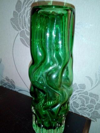 A Large Retro Borske Sklo Czech Art Glass Green Cage Vase By Pavel Hlava 1960 - 70