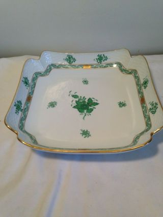Vintage Herend Hungary Green Chinese Bouquet Porcelain Square Dish 10