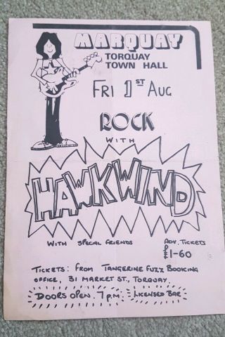 Hawkwind Warrior On The Edge Of Time Marquay Gig Flyer 01.  08.  1975.