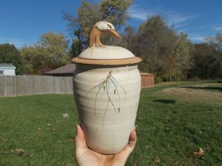 Wurst Signed Pottery Unique Hand Thrown Art Pottery Cookie Jar W/goose Handle
