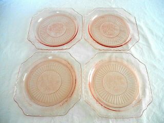 4 Pink Mayfair 9 1/2 " Open Rose Dinner Plates - Hocking Depression Glass