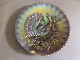 Antique Northwood Peacocks On Fence Amethyst Carnival Glass Plate 9 "
