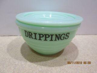 Vintage Green Jadeite Glass Drippings Bowl Jadite Grease Jar Lid Beehive Vgc