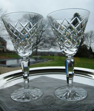 Waterford Irish Crystal.  Tyrone Pattern.  Two 6 1/2 " Claret Glasses.  Signed