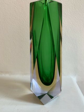 Murano Sommerso Green And Amber Faceted Vase