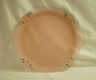Mayfair Pink Frosted By Anchor Hocking 14 " Handled Cake Plate Depression Glass