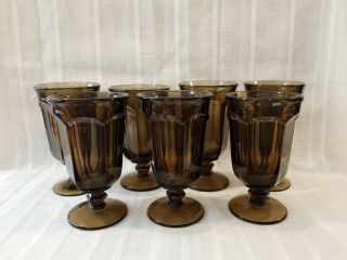7 - Old Williamsburg Nut Brown Stemmed Iced Tea Goblets By Imperial Ohio