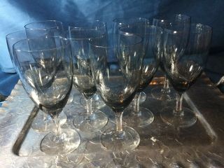 Ten (10) Fostoria Debutante Gray 6100 Hand Blown Clear Stem Wine Glasses 5 1/2