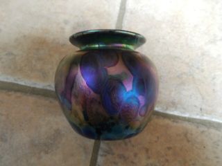 Vtg Iridescent Art Glass Rare Vase By Arthur Allison,  Signed,  Numbered