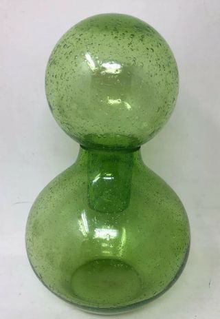 Vintage Mid Century Modern Glass Bottle Decanter Green Bubble