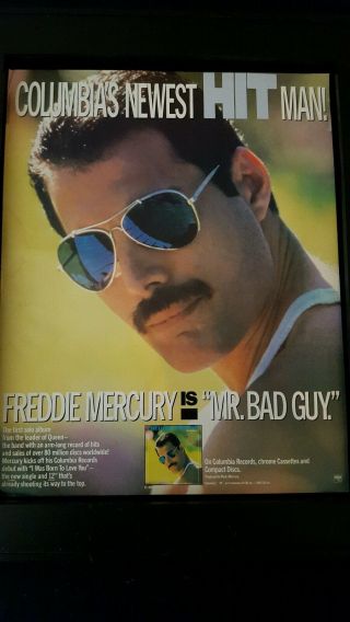 Freddie Mercury Mr.  Bad Guy Rare Promo Poster Ad Framed