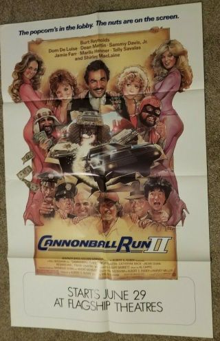 Cannonball Run Ii Movie 1984 Nyc Subway Poster 45x29 Burt Reynolds