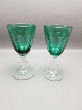 Antique Early Victorian Bristol Green And Clear Glasses 1850s
