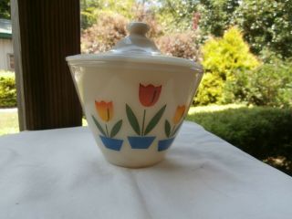 Vintage Fire King Tulip Grease Jar With Lid Red White Kitchen Oven Ware A,