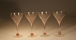 Set 4 Lovely Pink Hollow Stem Champagne Glasses C.  1980