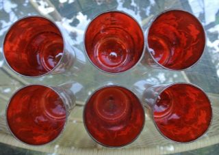 Set of 6 Vintage Ruby Red Tumblers with White Lilies Anchor Hocking 5