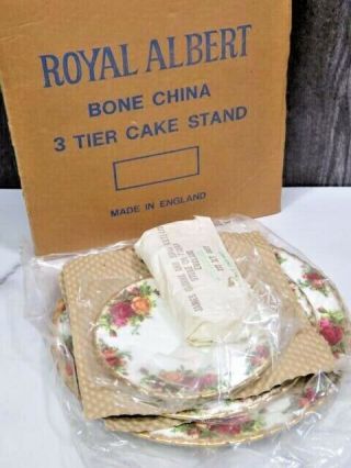 Royal Albert Old Country Roses Three Tier Cake Tidbit Stand Box