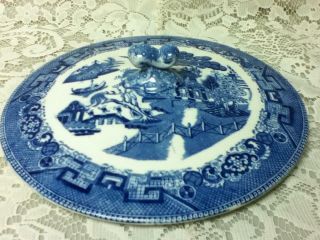 Antique,  Rare,  Ridgway,  Blue Willow Soup Bowl Lid,  9.  75in W X 7.  5in W Inner