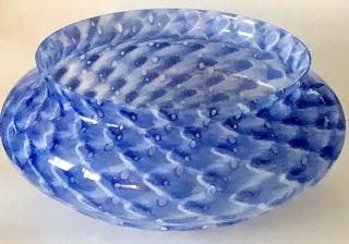 Vintage Hand Made Art Glass Air Bubbles Large Blue Center Bowl Vase Jardiniere