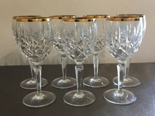 Set Of 7 Gorham Lady Anne Wine Glasses With Gold Trim 6 7/8”