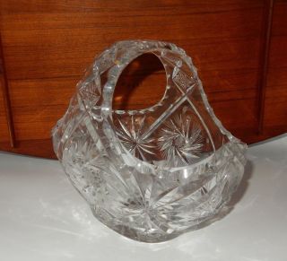 Bohemian Czech Cut Crystal Pinwheel And Star Handle 9 - 1/4 " Basket