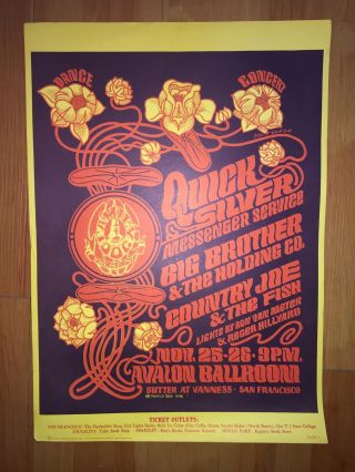 Janis Joplin Big Brother Quicksilver 1966 Avalon Authentic Vintage Poster
