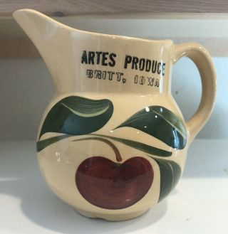 Watt Pottery 15 Apple Pitcher Advertising.  Artes Produce,  Britt,  Ia.