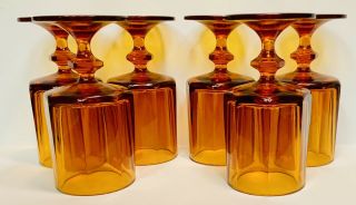 5 VINTAGE AMBER GOBLETS NOUVEAU LINE BY COLONY GLASS/ INDIANA GLASS 1960 ' S 4