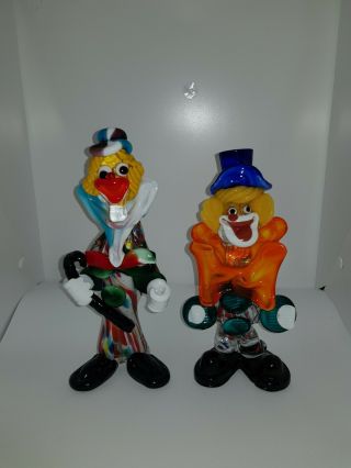 Vintage Pair Murano Glass Clowns - - No Chips - 9.  5 Inches